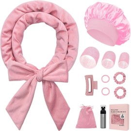 Juego de 12 Piezas Rizadores Sin Calor para Dormir, 4 Tamaños Autoadherentes, Crea Rizos Naturales y Definidos sin Daño al Cabello, Incluye Cinta Sujetadora y Bolsa de Regalo, Ideal para Cabello Corto, Mediano y Largo (Rosa)