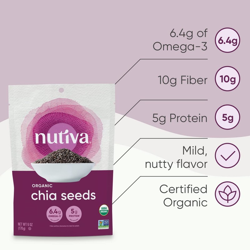 Nutiva Organic, Premium Chia Seeds, Black, 6 Ounce