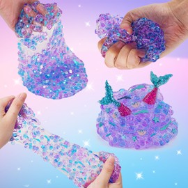 3 Pack Purple Slime Set for Girls: Includes Cloud Slime, Water Slime & Mermaid Crunchy Slime, Fun & Sensory Experience DIY Slime Set for Kids & Teens, Slime Party Favors Birthday