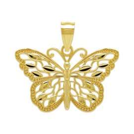 Charm America - Gold Butterfly Charm - 10 Karat Solid Gold - Butterly Pendant Jewelry (Style 2)