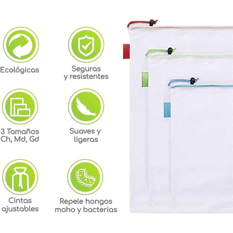 Set 24pzs Bolsas Ecológicas Reutilizables Malla Lavables para Guardar Fruta