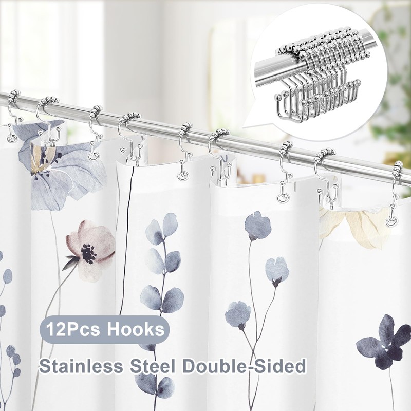 Gibelle 3 in 1 Shower Curtain Set, Grey Watercolor Floral