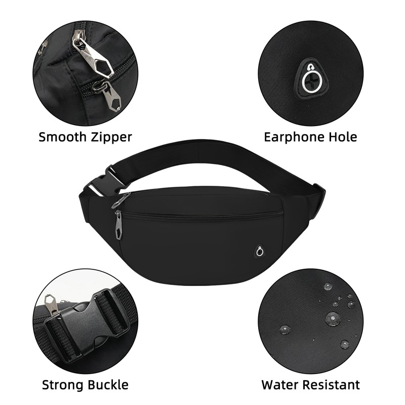 Hao Zhu Bum Bag Running Belt 3 Pockets Adjustable Black