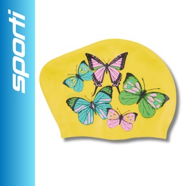 Sporti Silicone Swim Cap for Bun Long Hair Unisex Adult Protection Bathing Cap Anti-Slip Interior Grip, H 7.5" Opening 8.25" - Flutter Garden