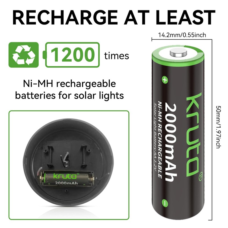 Kruta NiMH Rechargeable AA Batteries, 2000mAh 1.2V NiMH High Capacity