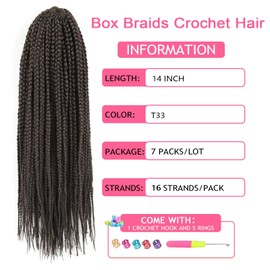 Pre Looped Crochet Box Braids 14 Inch T33 Box Braids Crochet Hair Straight Crochet Braiding Hair for Black Women(14 Inch 7 Packs, T33)