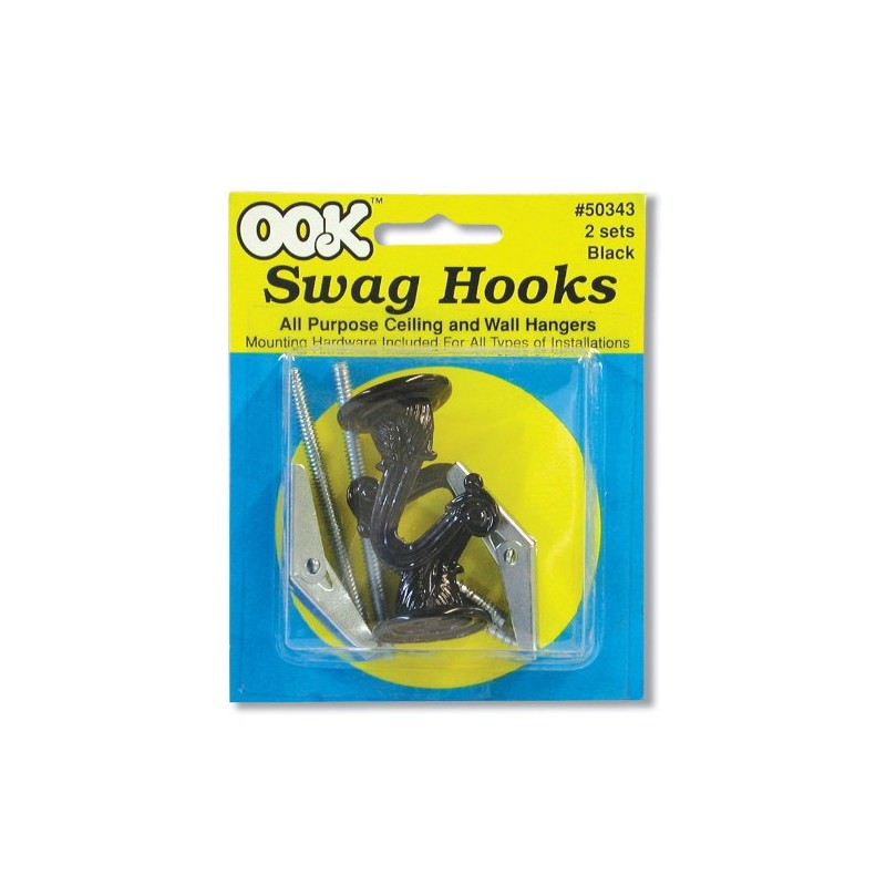 OOK 50343 Swag Hooks with Hardware, Black, 2-Count