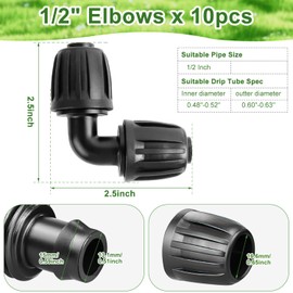 Micro-Drip-System L-piece 10 pieces for 1/2 inch drip hoses 90° bend garden irrigation barbed connection irrigation system angle connector for changing direction of the 13 mm installation pipes