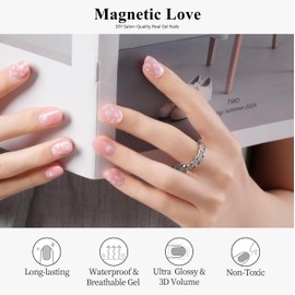 Drizzle Semi Cured Gel Nail Strips, Real Nail Polish Art Stickers (UV Light Required),Glitter, Solid Color, Full Wraps Long Lasting Waterproof, Nail Strips Decal for Women (Magnetic Love)