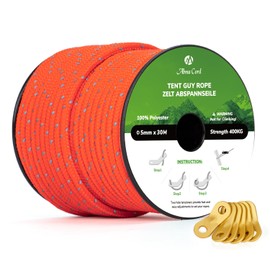 Abma Cord Tent Guy Ropes 5mm 30M Guy Line 6 Pcs Guy Rope Tensioners Heavy Duty Guide Rope for Camping, Gazebos, Awning, Tarp - Reflective Neon Orange