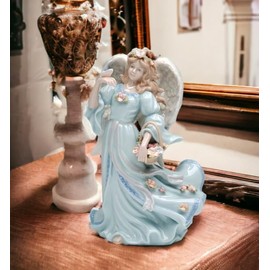 Cosmos Gifts Fine Porcelain Inspirational Angel with Flowers Basket and Butterfly Musical Figurine (Music Tune: Wind Beneath My Wings), 8 1/8" H