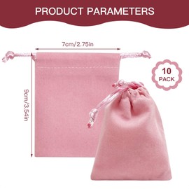 AOT 10PCS Pink Velvet Jewellery Pouches, Small Soft Velvet Drawstring Storage Bags, Jewelry Wrap Bags For Wedding, Party, Valentine's Day, Anniversary(9 * 7cm)