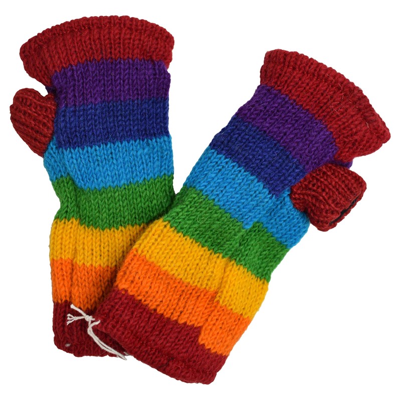 Gheri Women's Warm Wool Fleece Lined Hand Knitted Striped Mittens