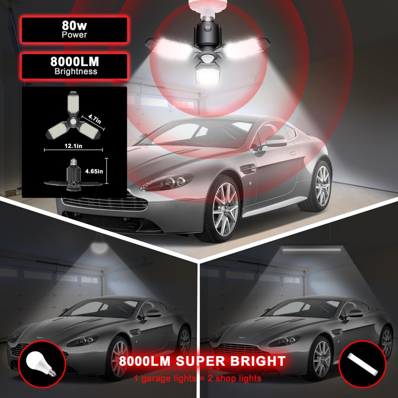 Craftersmark Motion Sensor Garage Light, 80W Garage Lights Ceiling Led