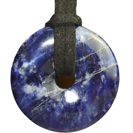 Steinfixx® - Premium Sodalite Donut Optional Necklace with Silver or Gold Pendant and 80 cm Leather Cord Healing Stone Gemstone Chakra Stone, Crystal Gemstone Crystal gemstone Sodalite, Sodalite