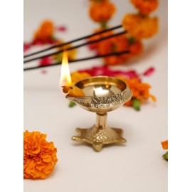 DreamKraft Brass Handmade Engraved Design Kuber Diya (Oil Lamp) with Turtle Base for Puja Home Décor (Set of 2)