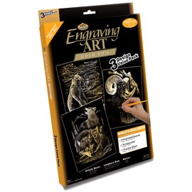 Royal & Langnickel Scratch Picture Set Wild Animals, Gold, 3 Pictures, Bears, Capricorn, Wolves, Scratch Pictures for Children and Adults, with Scratch Pen and Templates