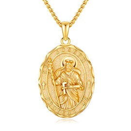 XIXLES St Joseph Necklace 925 Sterling Silver Gold Plated Saint Joseph Medal Pendant Religious Protection Amulet Jewelry for Men