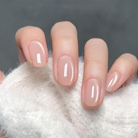 BHIDENAW ネイルチップ ショート 24枚入 人気 和風 かわいい シンプル おしゃれ 成人式 結婚式 パーティー 日常生活に使用できます 花嫁ネイル 光沢 つけ爪 両面テープ ウッドスティック ネイルファイル付き (若々しさ-P6, M)