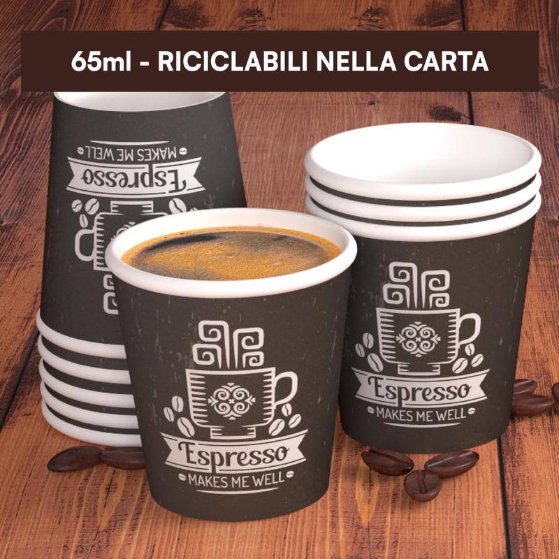 Eurocali 200 Espresso Paper Cups 65 ml Biodegradable Coffee Disposable