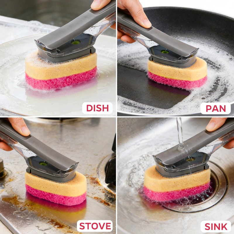 10 Pack Sponge Dishwand Brush Refills for Scotch-Brite Dishwand (Pink)