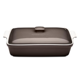 ROSSALLINI Stoneware Casserole Dish Bakeware Set with Lid, Covered Rectangular Dinnerware, Extra Large 4.23 Quart, 13 by 9 Inch, Oyster