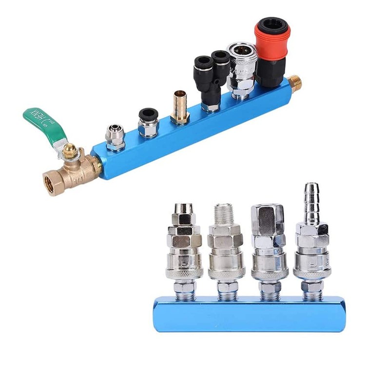 8 Way 11 Port Manifold Block Splitter,1/4" Pneumatic Air Hose