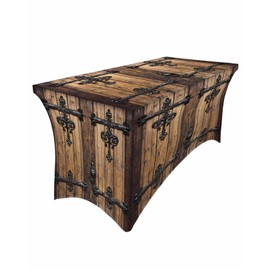 Farm Retro Wood Door Spandex Table Cover, Fitted Tablecloth for 8ft Rectangle, Washable Elastic Stretch Patio, Vintage Barn Brown Board Cloth for Cocktail Wedding Party Banquet