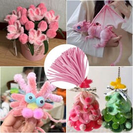 ESUOHYM 100 PCS Pink Pipe Cleaners Craft Bulk DIY Art Supplies for Kids, Adults Crafts, Thick Chenille Stems Fuzzy Wire Sticks Holiday Decorations and School Supplies