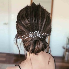 Yheakne Pearl Crystal Wedding Hair Pins Silver Flower Pearl Hair Pins Rhinestone Hair Pins Hairpiece Decorative Bobby Pins Heapieces Bridal Hair Accessories for Bride and Bridesmaid 2 Pieces (Silver