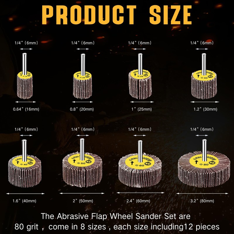 Gisafai 96 Pcs 1/4" Shank 80 Grit Abrasive Flap Wheel