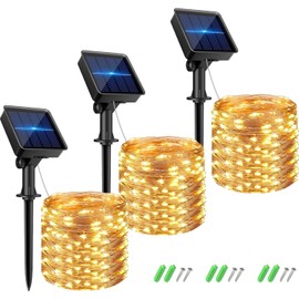 kolpop Solar Fairy Lights for Outside Waterproof, 3 Pack 96FT 240LED Solar Powered String Light Outdoor, 8 Modes Copper Wire Solar Twinkle Lighting for Tree Garden Yard Christmas(Warm White)