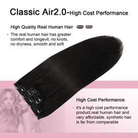 Sweetmet Air2.0 Remy Clip in Extensions Real Human Hair Color #1B Natural Black Remy Clip in Hair Extensions Real Human Hair 18inch 60g 4pcs Seamless Double Weft for Women（#1B-18inch）