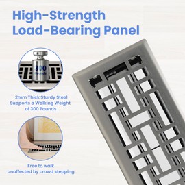 Howeall 4x12 Inches Heavy Duty Walkable Floor Register Easy Adjust Air Supply Lever Floor Vents - Seattle Design - Vent Cover for Home Floor - Satin Nickel