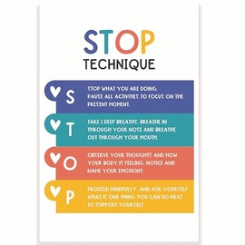 Printlabz Stop Technique Classroom Poster - Emotional Intelligence - Mental Health Therapy Counselor - 12 x 18 Inch - Classroom Decor - Classroom Must Haves - Back To School Decor - CPS0153