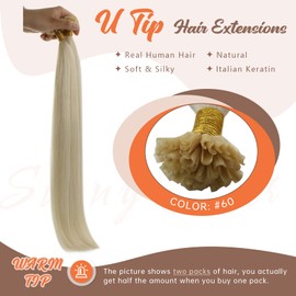 Sunny Hair U Tip Hair Extensions Human Hair Invisible Keratin Hair Extensions Straight Hair Extensions for Women 50G Blonde 16inch