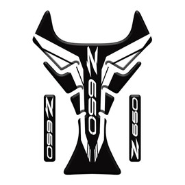 3D Effect Resin Coated Motorcycle Tank Pad Compatible with Kawasaki Z650 V3 (White Black)