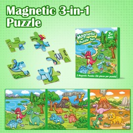 Broytain Magnetic Puzzles for Toddlers 3-5,36 Pieces Dinosaur Toys for Kids,Airplane Car Road Trip Activities for Kids 3 4 5 6 Year Old Travel Toys for Boy Girl,Learning Educational Games Magnet Toys