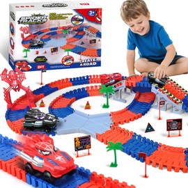 Aooess Toys for 3-8 Year Old Boys: 212 PCS Spider Construction Race Tracks for Kids Gifts for 3 4 5 6 7 8 Year Old Boys Girls Toy Presents Flexible Race Tracks Cars Gift Set with 2 Electric Cars