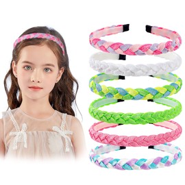 Braided Headbands Girls 6 Pieces Rainbow Braid Head Bands for Kids Toddlers Women Hand Twist Hairbands Sequins Cloth Hair Accessories Party Favors