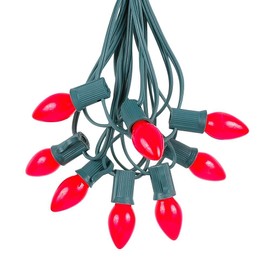 Novelty Lights C7 Red Ceramic Christmas Lights Set - Indoor/Outdoor Christmas Light String - Christmas Tree Lights – Opaque Christmas Bulbs – Outdoor String Lights - Green Wire - 25 Foot