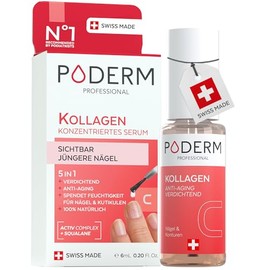 Poderm 5 in 1 Nail Booster Serum - Collagen | Redensifying & Anti-Ageing Care for Weakened Nails - 6 ml | Hydrates & Strengthens | 100% Natural - Developed by a Podiatrist in Switzerland