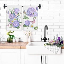 18x26 Inch Hydrangea Butterfly Spring Kitchen Towels Set of 2, Summer Flowers Holiday Decoration Hand Towels Baking Dishcloths Super Absorbent Quick Drying Dish Towels
