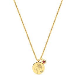 MEVECCO Gold Birth Flower Coin Necklace for Women Stamped Disc 12 Month July Lotus Pendent with Birthstone Ruby 18K Gold Plated 2MM Twist Rope Chain Birthday Jewelry for Her