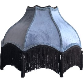Tristan Home Premium Classic Victorian Style Bell Shape Scallop Velvet Lamp Shade with Tassels and Fringe (Muted Blue), 16inch, Large