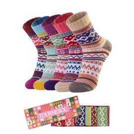 Tournesol Women's 5 Pairs Wool Warm Socks Winter Cozy Thermal Socks Soft Vintage Sock Present for Cold Weather