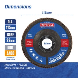 Faithfull FAIFD11580Z3 115mm Flap Disc Zirconium Set - 80 Grit, Abrasive Angle Grinder Discs for Sanding Metal, Wood, Plastic – 3PCS