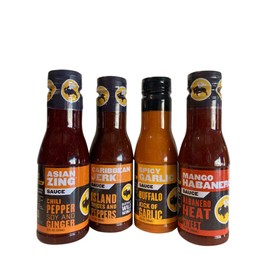 Buffalo Wild Wings Hot N' Spicy Variety Bundle: Asian Zing, Caribbean Jerk, Spicy Garlic, Mango Habanero -- 12 Ounces Each