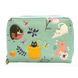 Shag Wear Cats in the Garden Animal Wallet Coin Purse for Women and Teen Girls Vegan Faux Leather Teal