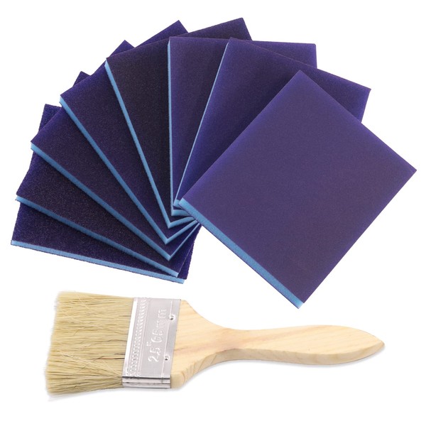 Swpeet 21Pcs 4.72 x 3.9 x 0.47 Inch Blue #80 Grit Ultra Fine Wet and Dry Sanding Sponge Sanding Blocks and Wooden Paint Brush Assortment Kit, Soft Foam Sand Block Flexible Sanding Pads